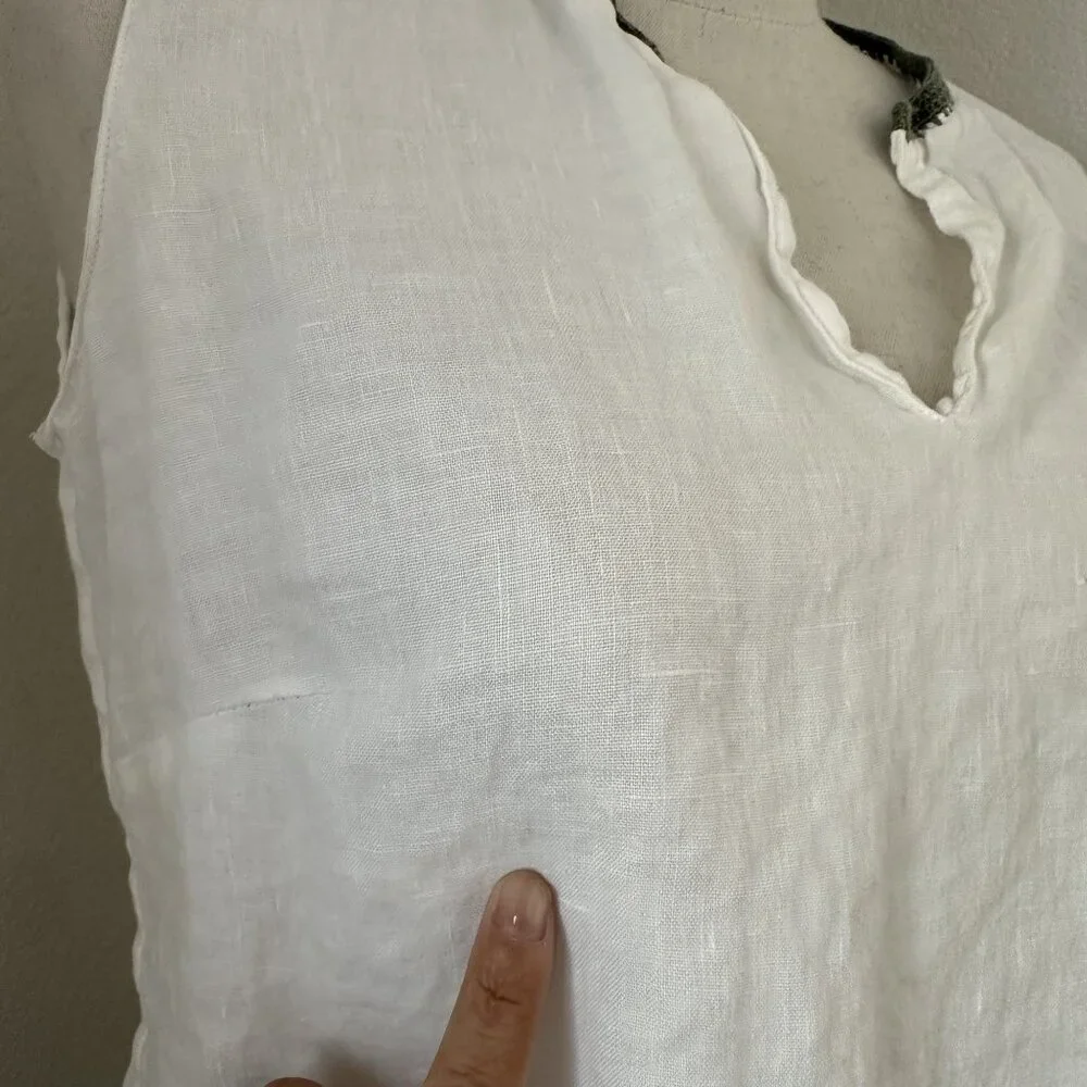 Banana Republic Linen Embroidered Split Neck Sleeveless Lightweight White Sz S - Picture 9 of 10